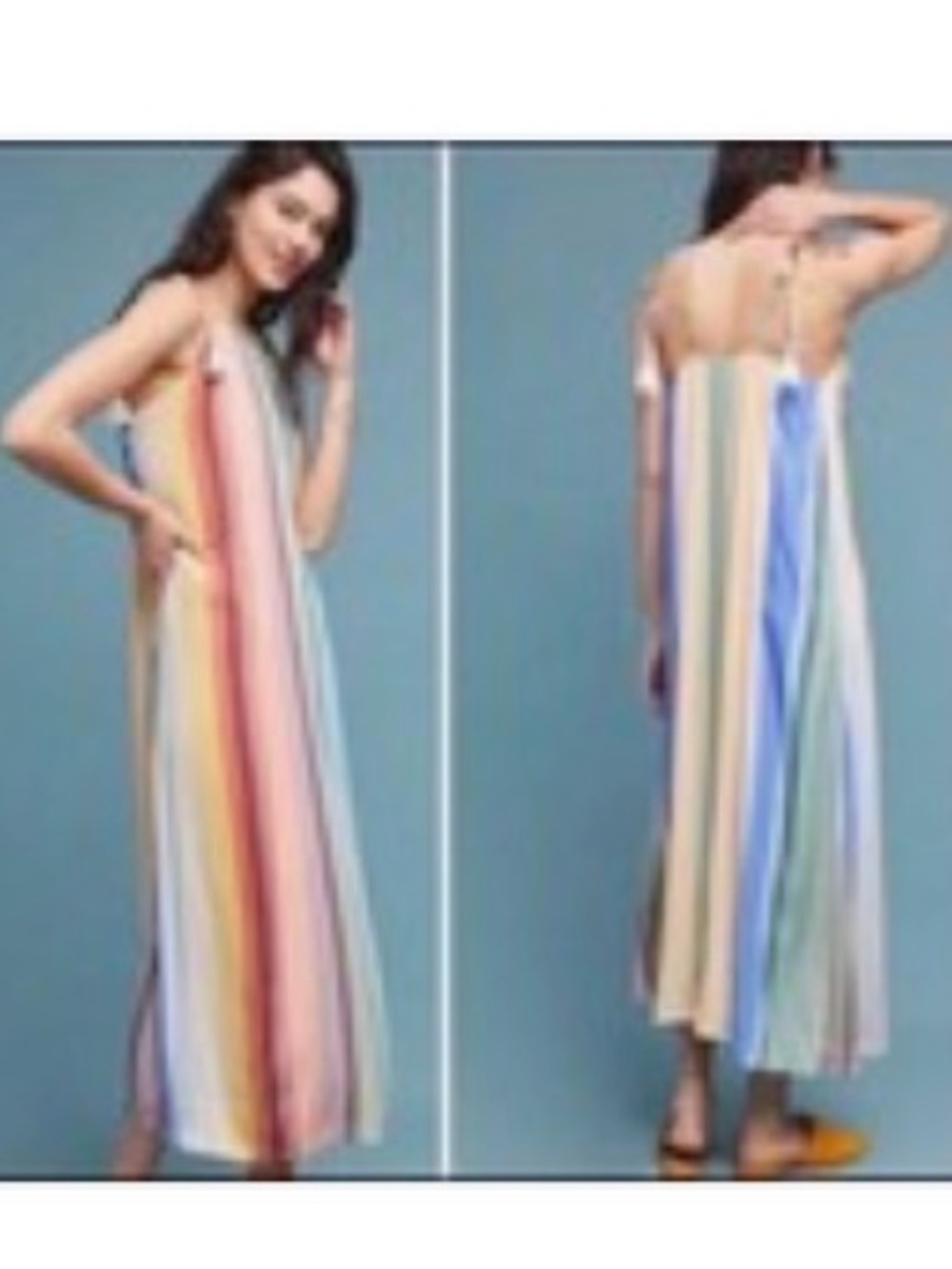 Farm RIO lined Striped Multicolor Maxi Dress tassels